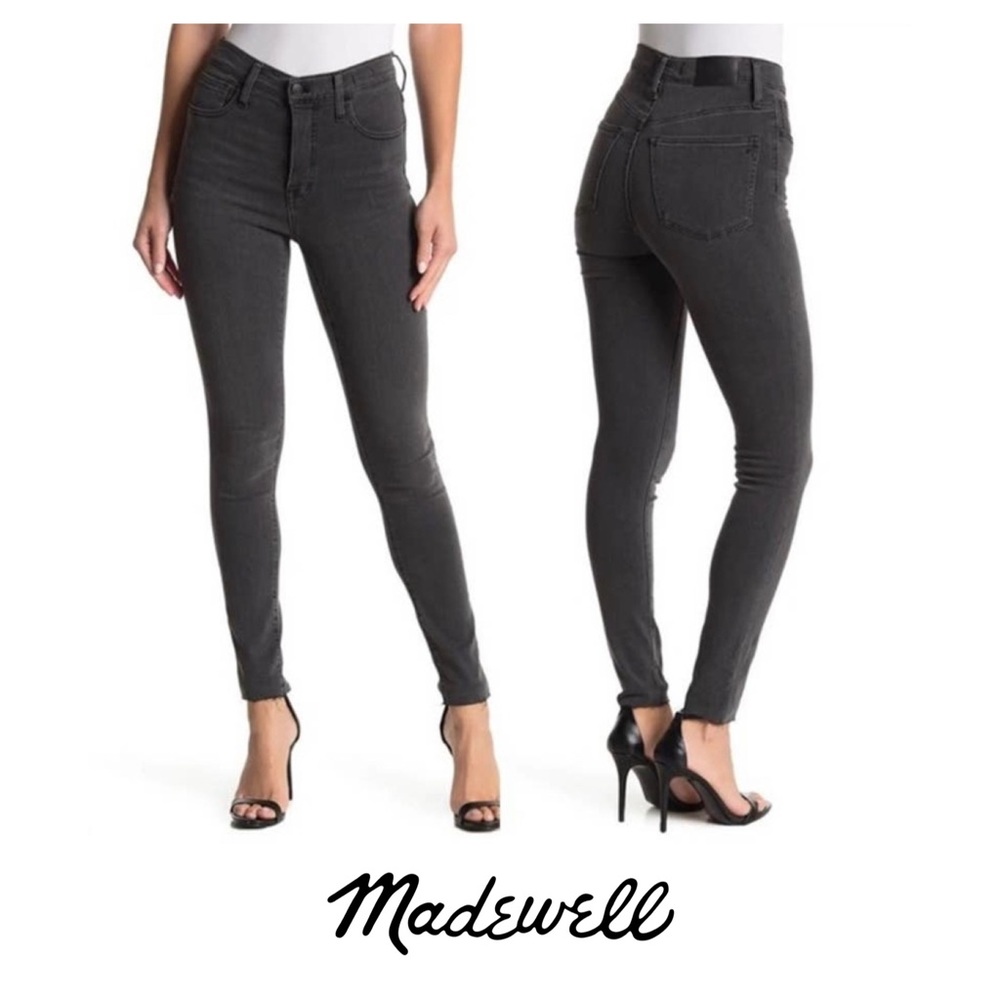 Madewell 10 High-Rise Skinny Jeans Kerns Wash Grey Raw Hem Jeans Size 24